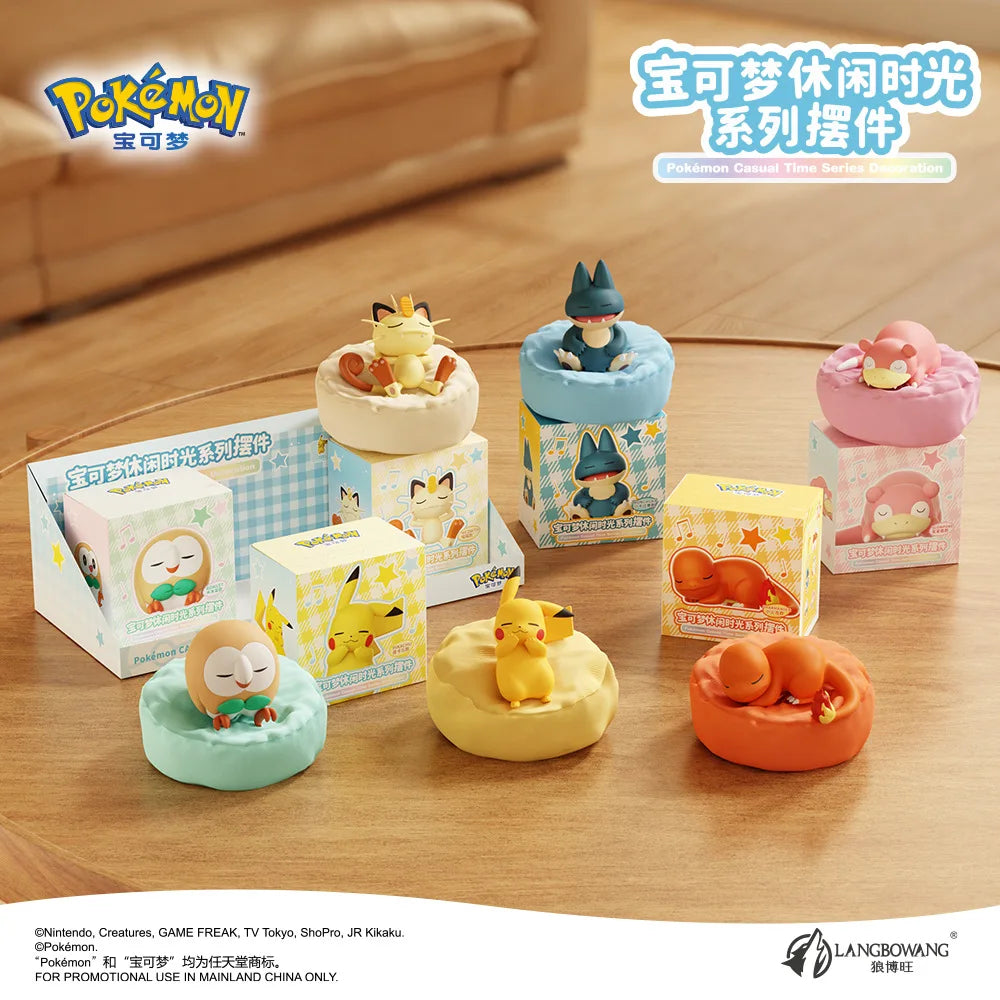 6 Styles Sleeping Pokemon Figures Pikachu Meowth Slowpoke Rowlet Charmander Munchlax