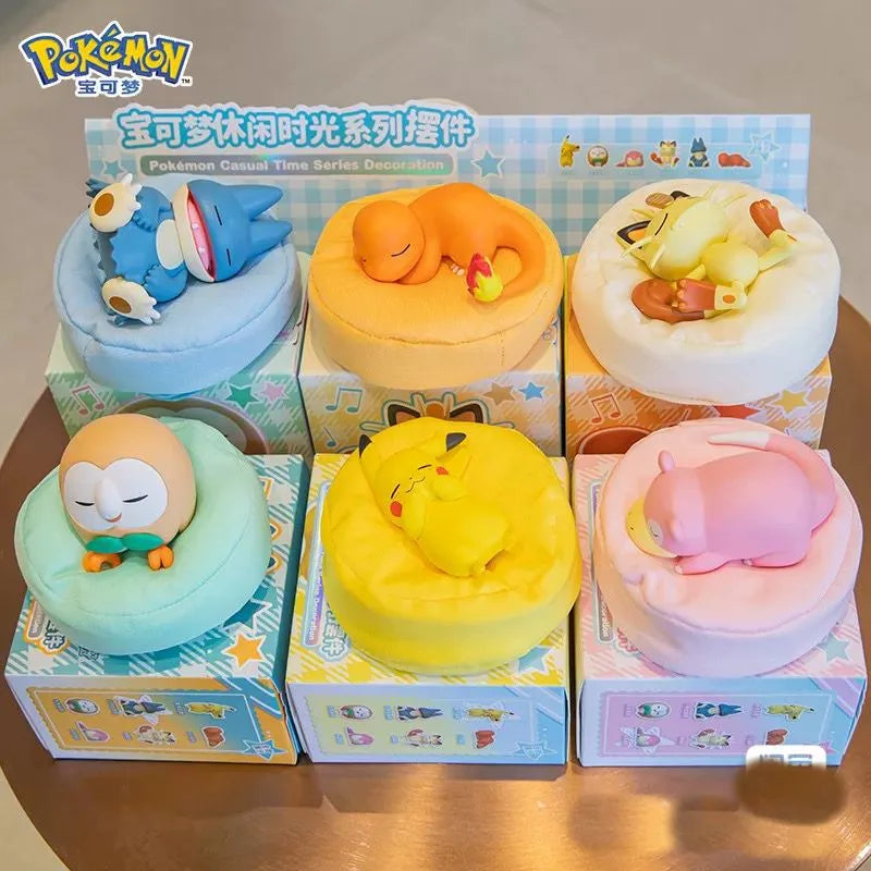 6 Styles Sleeping Pokemon Figures Pikachu Meowth Slowpoke Rowlet Charmander Munchlax